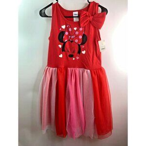 DISNEY Minnie Mouse XL 14 16  Tulle Dress RED Pink Hearts NEW
